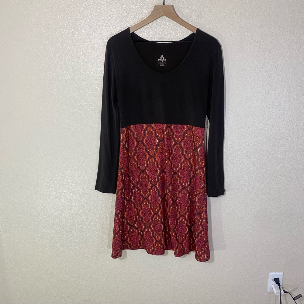 Prana Kaley Jacquard Print Dress Medium Black Red